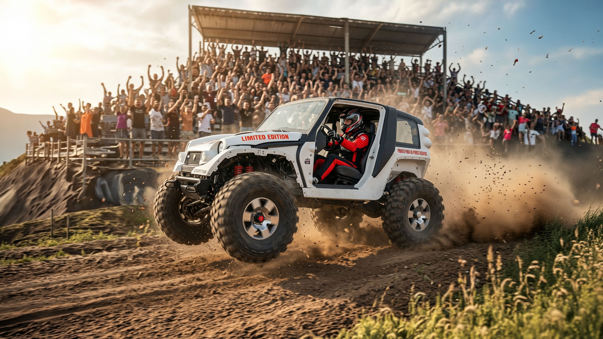 Detalhe do Stark Genius Radical 4x4 com pneus de 40 polegadas